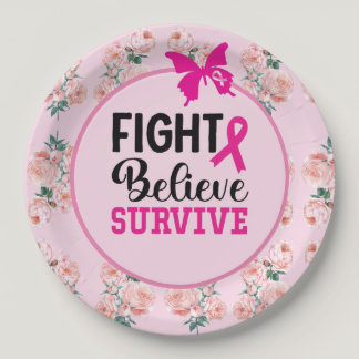 Breast Cancer Awareness with Pink Ribbon Paper Pla Paper Plates