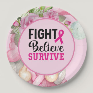 Breast Cancer Awareness with Pink Ribbon Paper Pla Paper Plates