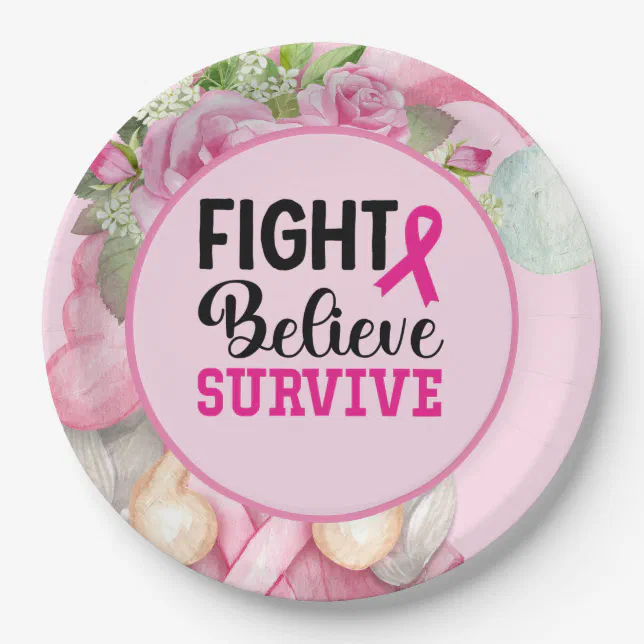 Breast Cancer Awareness with Pink Ribbon Paper Pla Paper Plates Zazzle