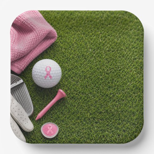 Breast Cancer Awareness with Pink Ribbon Paper Plates