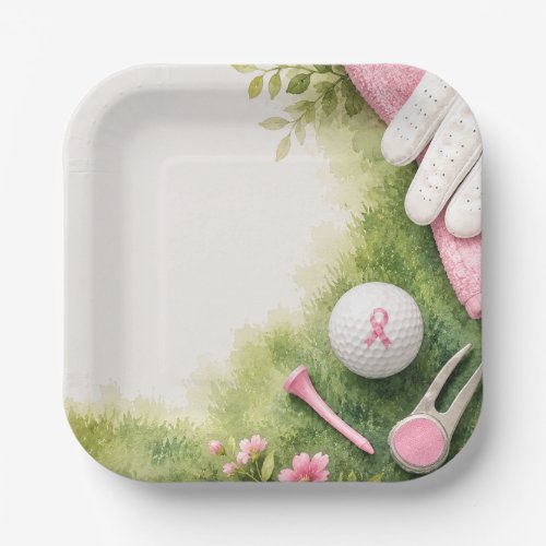 Breast Cancer Awareness with Pink Ribbon Paper Plates