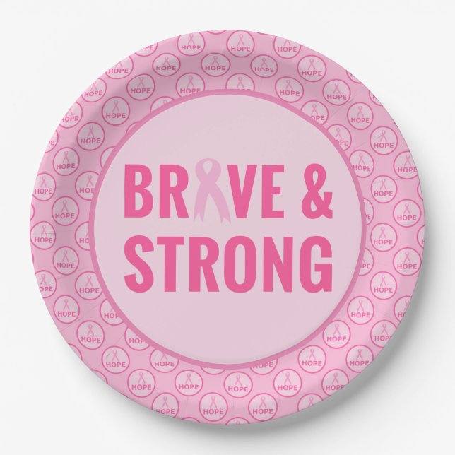 Breast Cancer Awareness with Pink Ribbon  Paper Plates (Front)