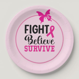 Breast Cancer Awareness with Pink Ribbon Paper Plates