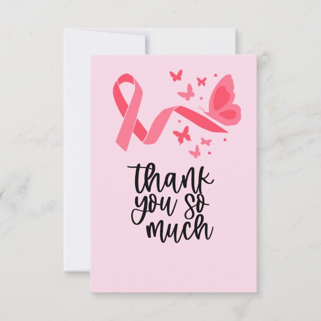 Breast Cancer Awareness with Pink Ribbon  Thank You Card (Front)