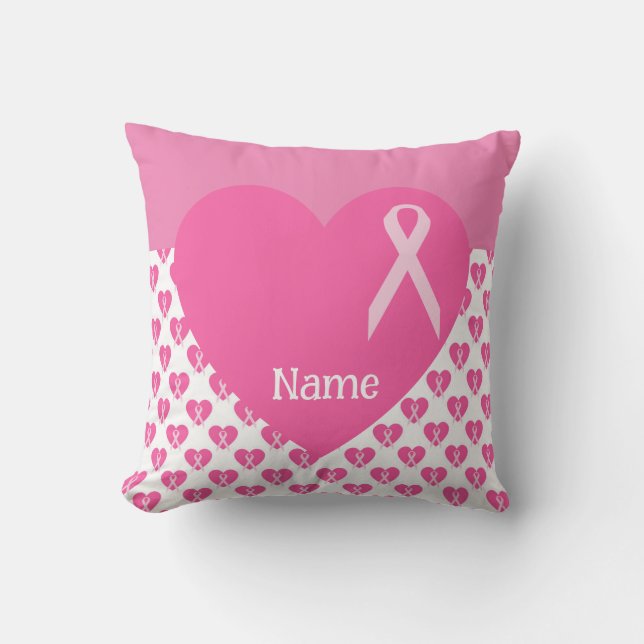 Breast Cancer Awareness with Pink Ribbon Throw Pillow (Front)