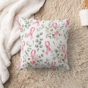 Breast Cancer Awareness with Pink Ribbon Throw Pillow