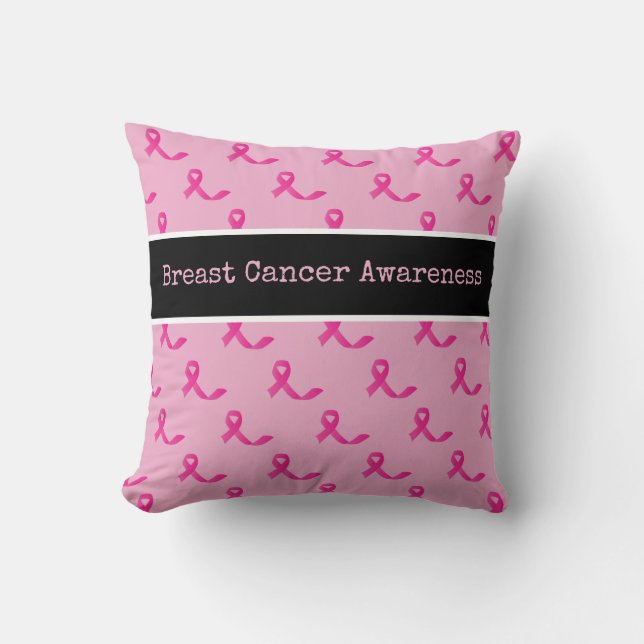 Breast Cancer Awareness with Pink Ribbon Throw Pillow (Front)