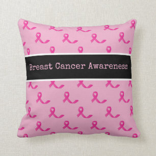 Breast Cancer Awareness with Pink Ribbon Throw Pillow
