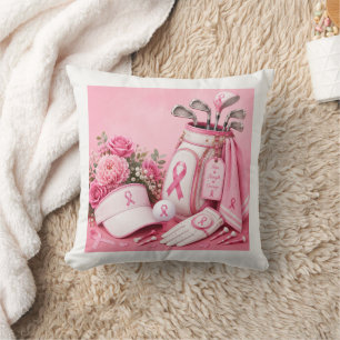 Breast Cancer Awareness with Pink Ribbon Throw Pillow