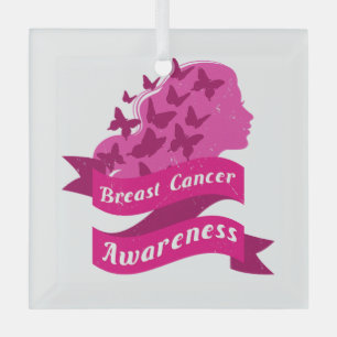 breast cancer awareness womens butterfly pink octo glass ornament