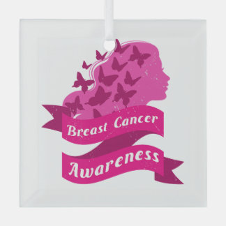 breast cancer awareness womens butterfly pink octo glass ornament