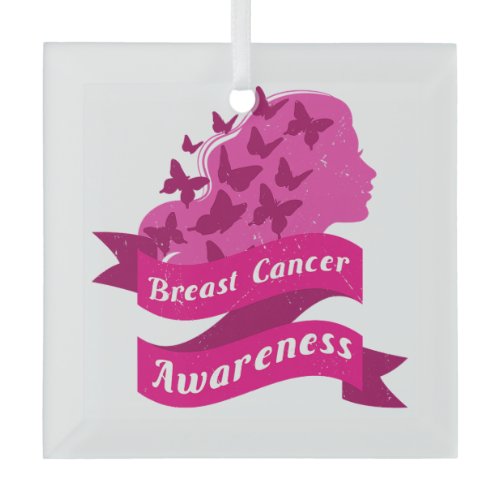 breast cancer awareness womens butterfly pink octo glass ornament