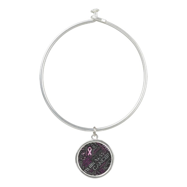 Breast Cancer Awareness Word Cloud ID261 Bangle Bracelet (Front)