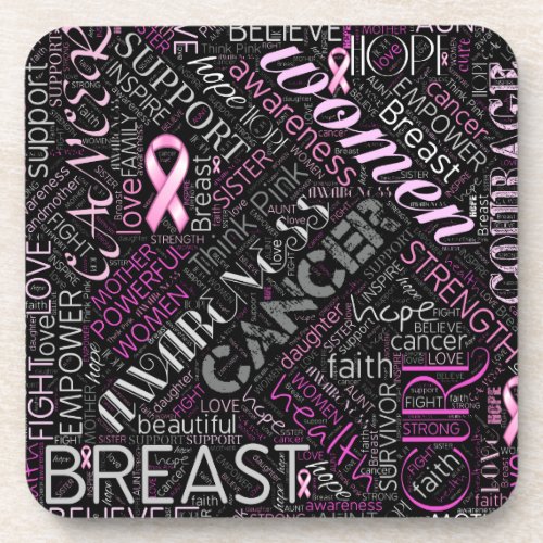 Breast Cancer Awareness Word Cloud ID261 Drink Coaster