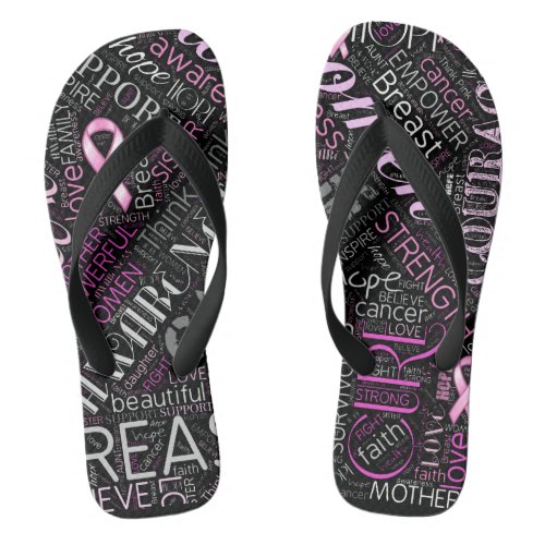 Breast Cancer Awareness Word Cloud ID261 Flip Flops