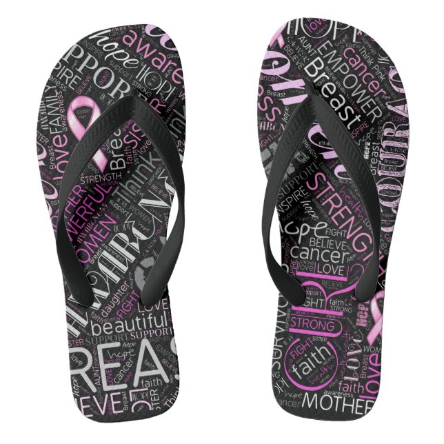 Breast Cancer Awareness Word Cloud ID261 Flip Flops (Footbed)