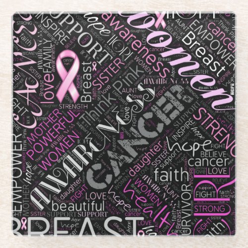 Breast Cancer Awareness Word Cloud ID261 Glass Coaster