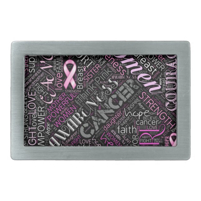 Breast Cancer Awareness Word Cloud ID261 Rectangular Belt Buckle (Front)