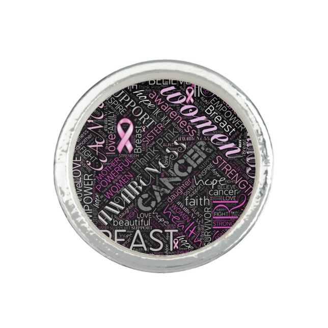 Breast Cancer Awareness Word Cloud ID261 Ring (Front)