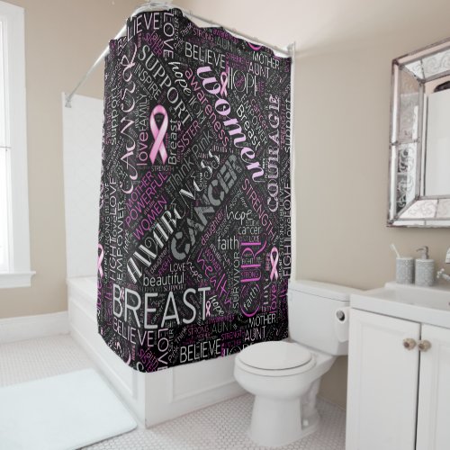 Breast Cancer Awareness Word Cloud ID261 Shower Curtain