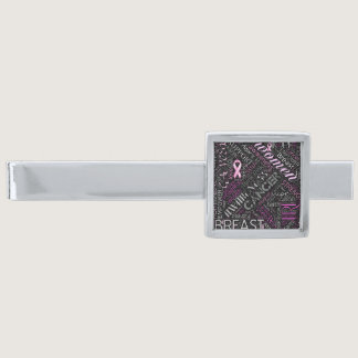 Breast Cancer Awareness Word Cloud ID261 Silver Finish Tie Bar