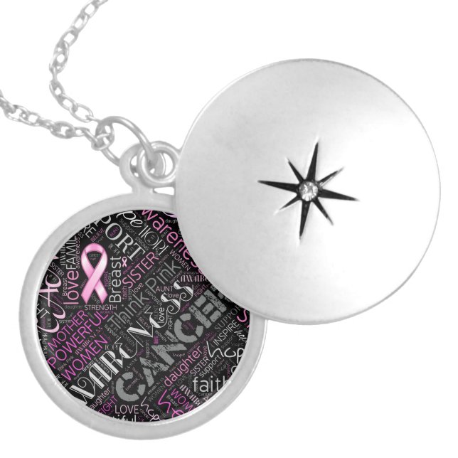 Breast Cancer Awareness Word Cloud ID261 Silver Plated Necklace (Front)