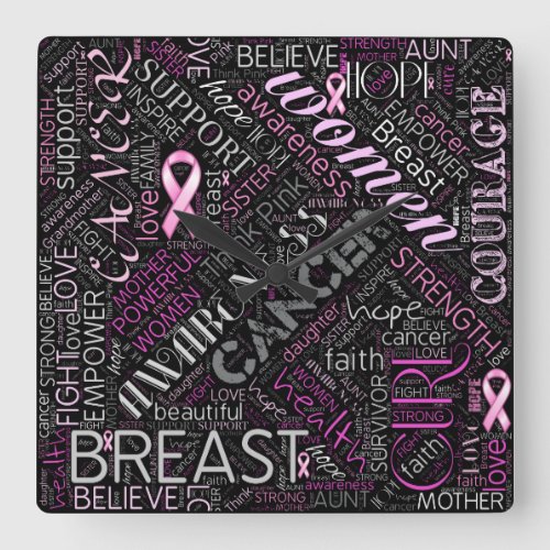 Breast Cancer Awareness Word Cloud ID261 Square Wall Clock