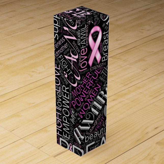 Breast Cancer Awareness Word Cloud ID261 Wine Gift Box (Front)