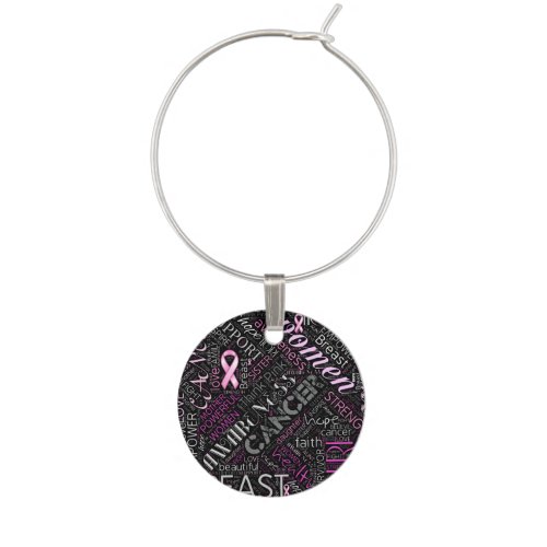 Breast Cancer Awareness Word Cloud ID261 Wine Glass Charm