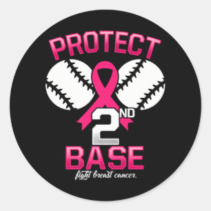 Breast Cancer Baseball Protect Second Base Funny Classic Round Sticker