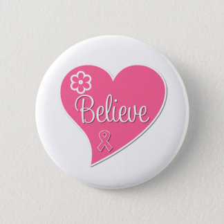 Breast Cancer Believe Pink Heart Button