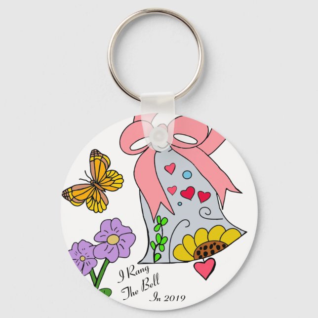 Breast Cancer Bell and ribbon Keychain (Front)