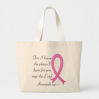 Breast Cancer bible verse pink ribbon tote bag