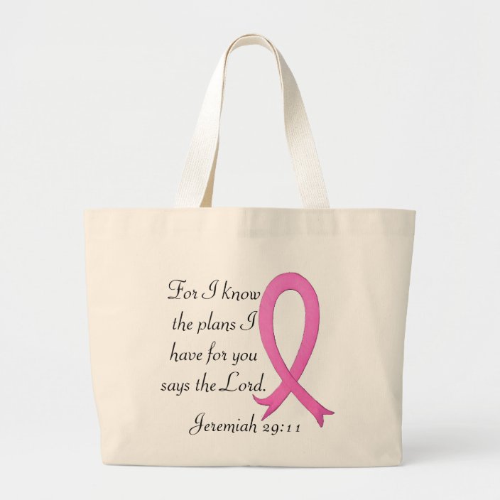 Breast Cancer bible verse pink ribbon tote bag | Zazzle.com