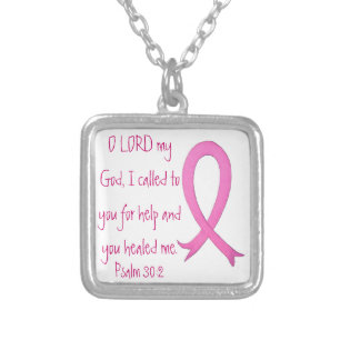 Breast Cancer bible verse Psalm 30:2 neck Silver Plated Necklace