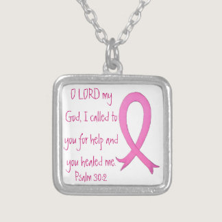 Breast Cancer bible verse Psalm 30:2 neck Silver Plated Necklace