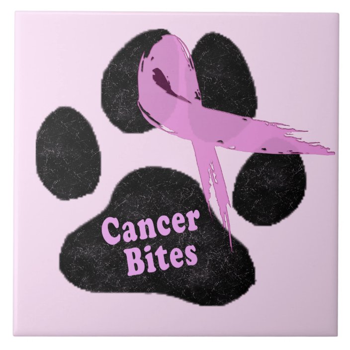 Breast Cancer Bites Dog Paw Pink Ribbon Tile | Zazzle.com