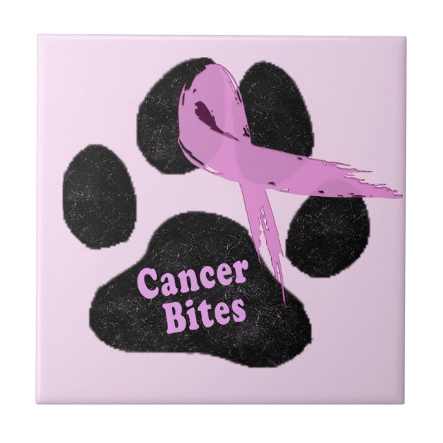 Breast Cancer Bites Pink Ribbon Dog Paw  Tile (Front)