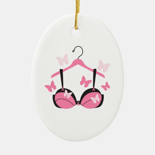 Breast Cancer Bra Ceramic Ornament (Front)