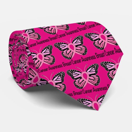 Breast Cancer Butterfly Awareness Ribbon Tie