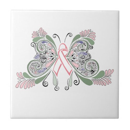 Breast Cancer Butterfly Design Tile