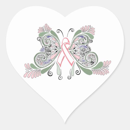 Breast Cancer Butterfly Heart Sticker