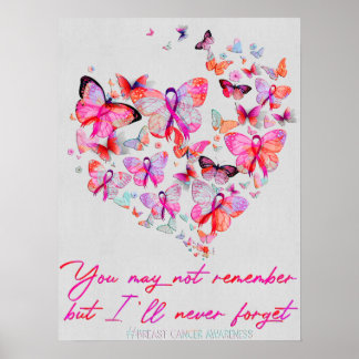 Breast Cancer Butterfly I Will Never Forget Cancer Poster