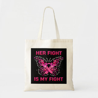 Breast Cancer Butterfly Pink Ribbon Her Fight Is M Tote Bag