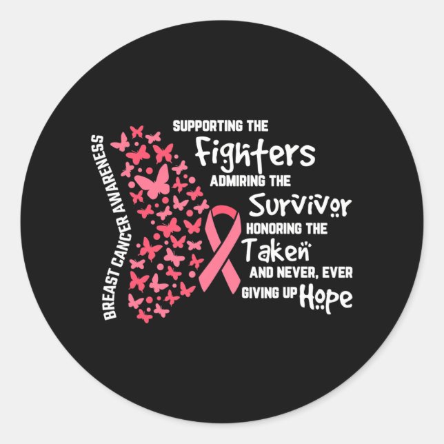 Breast Cancer Butterfly Pink Ribbon Saying Classic Round Sticker (Front)