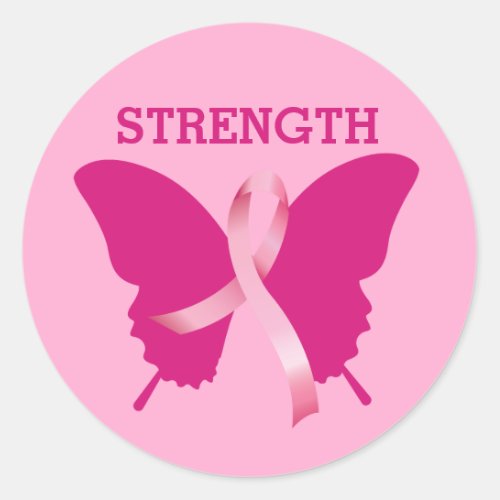 Breast Cancer Butterfly Pink Ribbon Strength Classic Round Sticker