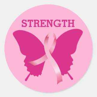 Breast Cancer Butterfly Pink Ribbon Strength Classic Round Sticker