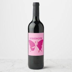 Breast Cancer Butterfly Pink Ribbon Wine Label