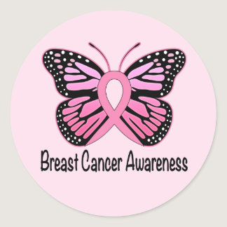 Breast Cancer Butterfly Ribbon of Hope Classic Round Sticker