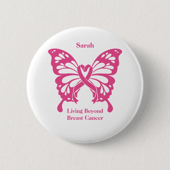 Breast Cancer Butterfly Support and Awareness Button (Front)